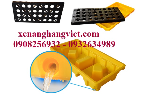 Pallet nhựa chống tràn dầu hóa chất 1310x680x300mm tải 2 phuy